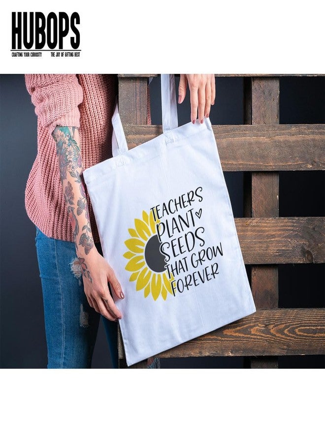 Hubops حقيبة تسوق للمعلمين من قماش البوليستر من هوبوبس - حقيبة تسوق وهدايا قابلة لإعادة الاستخدام وصديقة للبيئة للمعلمين - حقيبة أنيقة مطبوعة عليها عبارة تقدير للمعلمين (HUB-TOTE-TEACHER-SUNFLOWER-001) - Image 5